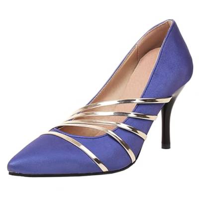 MISSUIT Damen Spitze High Heels Stiletto Pumps 8cm Absatz Pfennigabsatz Büro Schuhe(Blau,41) von MISSUIT