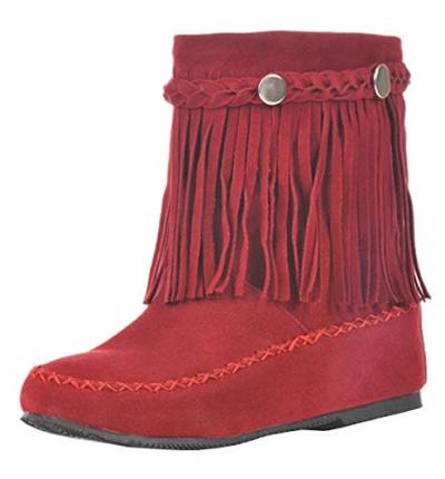 MISSUIT Fransen Stiefeletten Damen Flach Ankle Boots Retro Vintage Herbst Winter Schuhe(Rot,41) von MISSUIT