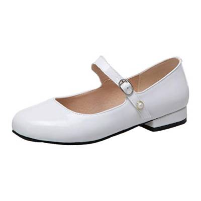 Mary Jane Damenschuhe Flach Pumps Lack Schuhe (Weiß, Numeric_40) von MISSUIT