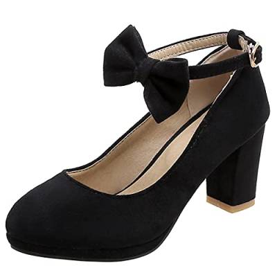 MJIASIAWA Damen Closed Toe Mary Jane Abend Party Blockabsatz Plateau Pumps Bows Hochzeit Höhe Ferse Bride Mode Schuhe Schwarz Gr 47 EU/49 Asiatisch von MJIASIAWA