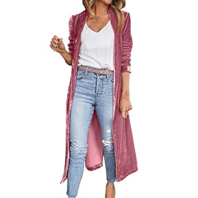 Damen Frühlingsmäntel Neuer Samt Elastischer Mantel Langer Oberbekleidungsmantel Langer Freizeitmantel Cardigan Pocket Solid Coat Pullover & Strickjacken Für Damen Lange (0830A-Hot Pink, XL) von MKIUHNJ