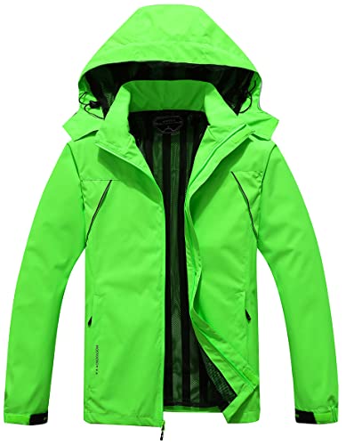 MOERDENG Herren wasserdichte Regenjacke Outdoor Leichte Softshell Regenmantel für Wandern Reisen, leuchtend grün, L von MOERDENG