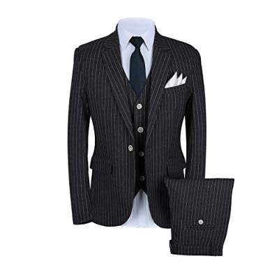 Herren Nadelstreifen Anzug 3 Stück Slim Fit Casual Anzüge Blazer + Weste + Hosen DE 52 von MOGU