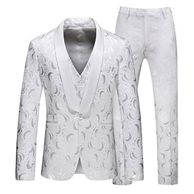 MOGU 3-teiliger Anzug für Herren, Slim Fit, Weiß / Schwarz, Smoking für Abschlussball, Hochzeit - Weiß - 50 von MOGU