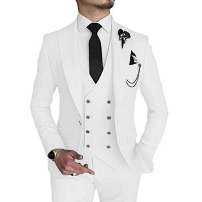 MOGU Herren 3-teiliger Anzug Slim Fit Smoking für Homecoming Hochzeit Abschlussball Blazer Jacke Weste Hose mit Krawatte Set, Weiss/opulenter Garten, XL von MOGU