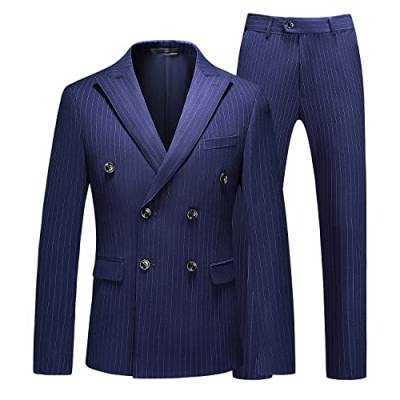 MOGU Herren-Anzug, 3-teilig, zweireihig, Nadelstreifen, schmale Passform, Smokingjacke, Weste, Hose für Business, Hochzeit, Abschlussball, Marineblau, 48 von MOGU