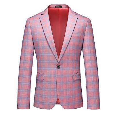 MOGU Herren Casual Anzug Blazer Jacken Slim Fit Plaid Sport Mantel, rose, 54 von MOGU