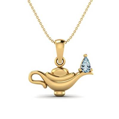 MOONEYE Zierliche Aladdin-Lampen-Charm-Halskette aus 925er Sterlingsilber, 5 x 3 mm, Birnenform, Aquamarin, Damen-Anhänger-Halskette, Gold-Vermeil von MOONEYE