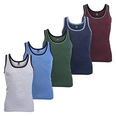 MT Herren Melange Tank-Top (5er Pack) Baumwoll Feinripp Unterhemden ärmellos - Mix mit Grün und Rot 8 (XXL) von MT