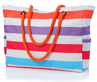 Strandtasche, wasserdichte Strandtaschen für Frauen mit Reißverschluss Sommer Strand Tote Taschen Reisetasche für Frauen Overnight Umhängetasche für Pool Strand Farbverlauf Orange, XL von MULTIONS