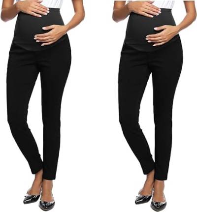 Maacie Damen Umstands Freizeithose Geeignet Für Büro Elastikhosen Stretch Skinny Bein Hose 2pc Set Schwarz*2 XL von Maacie