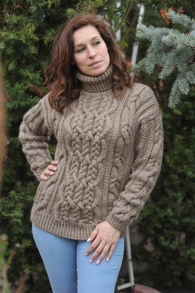 Damen Wollpullover Zopfstrickpullover Rollkragenpullover Alpaka von MagicclewByLesia