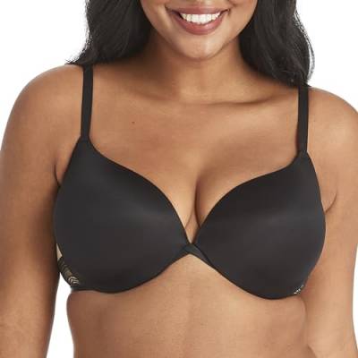 Maidenform Bügel Demi BH, Bester Push Up BH mit Wonderbra Technologie, Glättender Spitzenbesatz BH mit Push-Up Cups, Schwarz mit beigefarbenem Futter, 80A von Maidenform