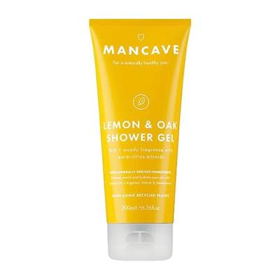 ManCave Duschgel Männer Lemon Oak, 200 ml Natürliche Formulierung - Duschgel Herren mit Zitronenöl, L-Arginin & Aloe Vera - Vegan, Tierversuchsfrei, Tube aus Recycling-Kunststoff - Hergestellt in GB von ManCave