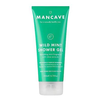 ManCave Duschgel Männer Wilde Minze 200 ml - Frisches Aroma Zitrone, Pfefferminz, Eukalyptusöl - Sulfat- und Parabenfrei, Vegan, Duschgel Herren, Tube aus Recycling-Kunststoff, Hergestellt in GB von ManCave