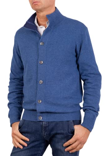 Jacke für Herren, Cashmere Cardigan mit Knöpfen, hergestellt in Italien, Pullover aus Seide, Langarm, Merinowolle, Pullover, Beige, Blau, Grau, Geschenk, Winterkleidung, denim, XX-Large von Marenza