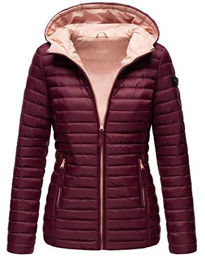 MARIKOO Damen Steppjacke Übergangsjacke gesteppte Jacke mit Kapuze Frühjahr Stepp B857 [B857-Asr-Weinrot-Gr.XS] von MARIKOO