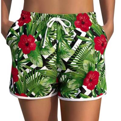 Marvmys Damen Badeshorts Kurze Sommer Strandshorts mit Gürtel und Taschen Fein Bedruckte Boardshorts Wassersport Shorts Schnelltrocknende Badeshorts Jogginghose Hot Pants S-XXL Grün L von Marvmys