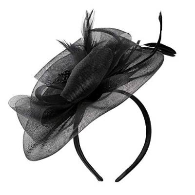 British Fascinator Braut Damen Party Tea Stirnband Stirnbänder Damen Winter Gefüttert (Black, One Size) von Mashaouyo