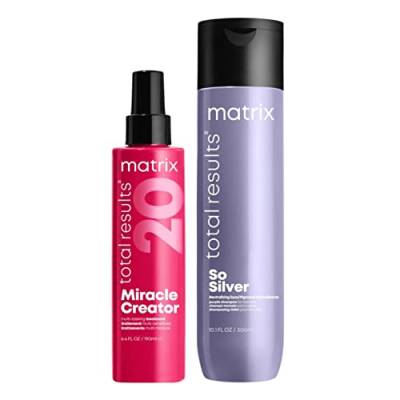 Matrix Pflegeduo mit Miracle Creator Leave-In Spray mit 20 pflegenden Eigenschaften und So Silver Shampoo für blondes und graues Haar zur Neutralisation von Gelbstichen von Matrix