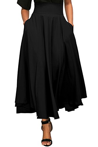 May Story Damen Retro Maxirock Hoher Taille Rockabilly Rock Lang Festlich Tellerrock Faltenrock (M (EU40-42), Schwarz) von May Story