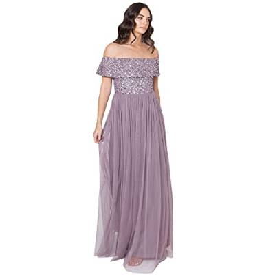 Maya Deluxe Damen Dames Bardot Jurk Voor Vrouwen Maxi Versierd Hight Empire Taille Mouwloze Tulle Voor Bruiloft Guest Brautjungfernkleid, Moody Lilac, 52 EU von Maya Deluxe