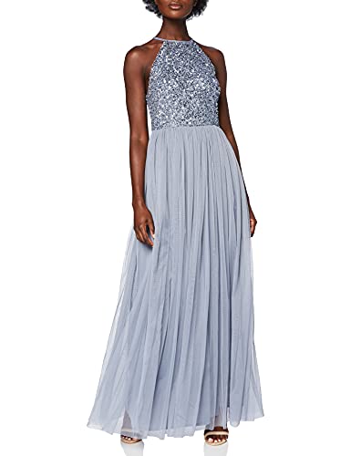 Maya Deluxe Damen Maxi for Women Halterneck Sequins Decorated Prom Wedding Special Occasion Bridesmaid Dress, Dusty Blue, 46 EU von Maya Deluxe