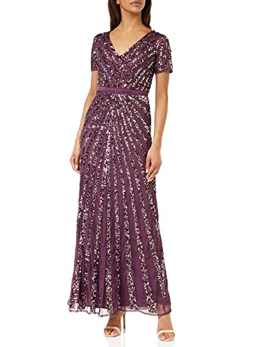 Maya Deluxe Damen Maxi Womens Ladies Embellished Sequin Dress Long Short Sleeve V Neck High Empire Waist A Cut Shiny Prom Wedding Brautjungfernkleid, Berry, 48 von Maya Deluxe