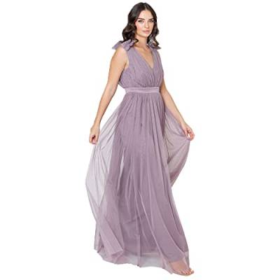 Maya Deluxe Damen Maya Deluxe Women's Maxi With Ruffle V Neck Sleeveless High Empire Waist Long Prom Guest Weddi Bridesmaid Dress, Moody Lilac, 34 EU von Maya Deluxe