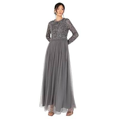 Maya Deluxe Women's Maxi Ladies Crew Neck Long Sleeve Sequin Embellished Tulle Ruffle for Wedding Guest Bridesmaid Ball Gown Dress, Charcoal, 52 von Maya Deluxe