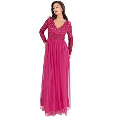 Maya Deluxe Women's Womens Ladies Sleeve for Wedding Guest V Neck High Empire Waist Maxi Long Length Evening Bridesmaid Prom Dress, Fuschia, 52 von Maya Deluxe