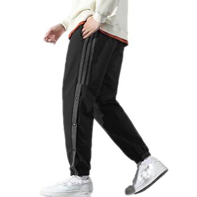 Herren Trainingshose Sporthose mit seitlicher Knopfleiste- Hosen Sweatshose Casual Loose Basketball Trainingshose Streifen Sweatpants,Weiß,XL von Mdrcg