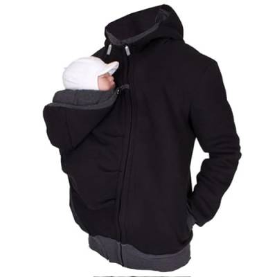 Känguru Hoodie Babytrage Männer, Tragejacke 2 in 1 für Papa Mama und Baby Sportliche Jacke Babytrage Mantel,Schwarz,L von Mdrcg