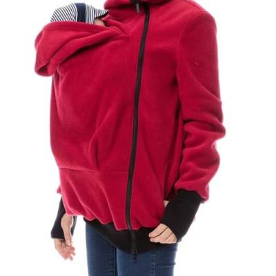 Mdrcg 3 in 1 Tragejacke Umstandsjacke für Mama und Baby Winter,Damen Langarm Umstandsjacke Warm Tragepullover mit Babyeinsatz,Rot,XL von Mdrcg