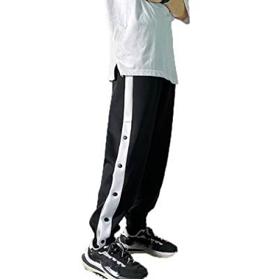 Mdrcg Herren Sweatpants mit seitlicher Knopfleiste zum öffnen Button Up Sporthose Freizeithose Jogginghose Split Basketball Trainingshose Sporthose Elastischer Bund,Schwarz,XL von Mdrcg