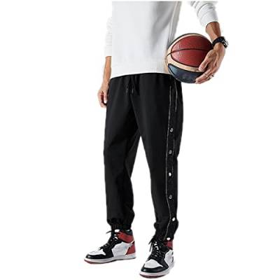 Herren Trainingshose Mit Seitlicher Knopfleiste Zum Öffnen Button Up Sporthose Freizeithose Schnalle Strassenmode Jogginghose Herren,A,XXL von Mdrcg