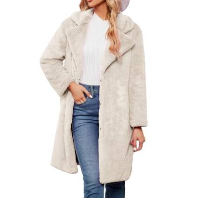 Meggsnle Pelzjacke Damen Edel Flauschige Jacke Luxuriös Plüschjacke Stilvoll Pelzjacke Winterfelljacke Chic Tierfreundlicher Mantel Veganer Pelzmantel Warm Gefüttert Kuschelmantel Warmhaltende Jacke von Meggsnle