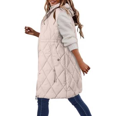 Lang Jacke Weste Damen, Daunenweste mit Kapuze Winter Warm Longweste Ärmellose Lange Steppweste Leicht Winterjacke Winterweste Daunenmantel Daunenjacke Outdoor Puffer Jacke Mäntel Winterweste von MeiLyviba