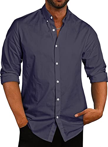 Meilicloth Hemd Herren Business Freizeithemd 100% Baumwolle Hemd Herren Langarm Regular Fit A-Blue-2 L von Meilicloth