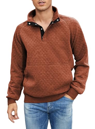 Meilicloth Herren Sweatshirt Langarm Pullover Casual Rautenmuster mit Half Stehkragen und Knopfverschluss Pullover Sweater Männer Orange S von Meilicloth