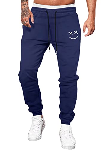 Meilicloth Hose Herren Jogginghose Männer Freizeithose Baumwolle Lang mit Kordelzug-Aufdruck Sweatpants Herren mit Taschen Regular Fit Blau XXL von Meilicloth