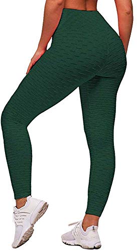 Memoryee Damen Honeycomb Leggings Geraffte Hintern Heben Hohe Taille Push Up Boom Booty Sport Leggings mit Bauchkontrolle Plus Größe Blickdichte Dehnbare Gym Yogahosen/Dunkelgrün/XS von Memoryee