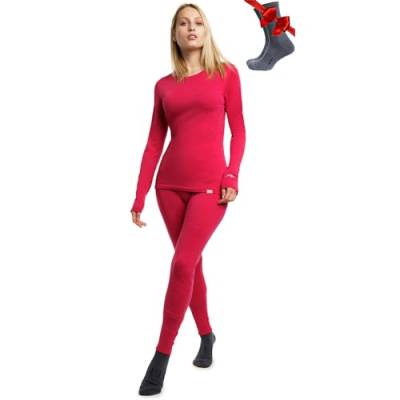 Merino.tech Merino Baselayer Set für Damen - Mittelschwere Thermo-Unterwäsche aus Merinowolle für Damen Oben und Unten (X-Large, 250 Magenta) von Merino.tech