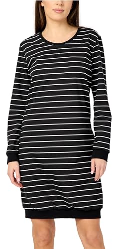Merry Style Damen Nachthemd Langarm aus Baumwolle MS10-180 (Schwarz/Weiß Streifen, L) von Merry Style