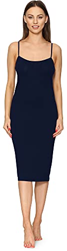 Merry Style Damen Unterkleid Knielänge Petticoat Midi Länge einstellbare Träger MS10-402 (Navy blau, M) von Merry Style