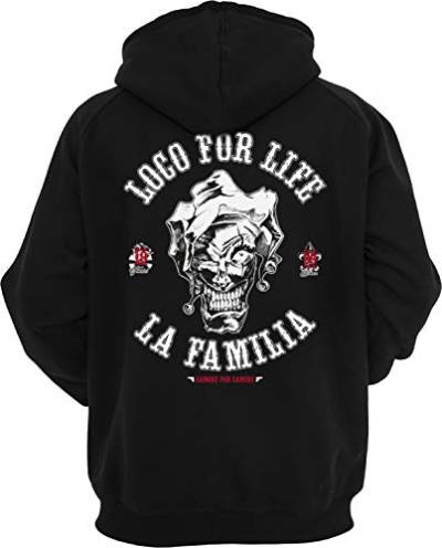 Mi Barrio LA FAMILIA ORIGINAL „LOCO FOR LIFE“ Herren. Jungs, Zipper Hooded, Kapuzenjacke, Sweat Jacke, schwarz, (XL) von Mi Barrio