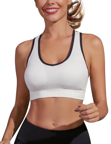 Migcaput Sport BH Damen Bustier BH Ohne Bügel mit gekreuzten Rückenpartien Sport Bra Top Spaghettiträger Cross Back Design Push up BH für Yoga Fitness Weiß S von Migcaput