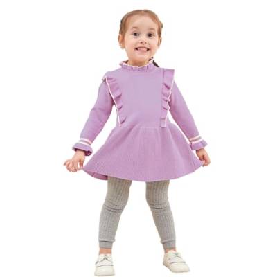 Miipat Baby Mädchen Pullover Kleid Herbst Kleinkind Langarm Rundhals Strick Casual Süß Pullover Rock Violett 120 4-5 Jahre von Miipat