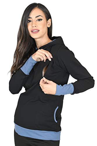 Mija - Umstandsmode / 2in1 Stillpullover & Umstandspullover Stilltop Stillpulli Mona 1035 (S, Schwarz/Jeans) von MijaCulture