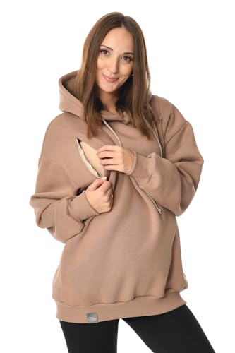 MijaCulture Umstandsmode Oversize 2in1 Stillpullover & Umstandspullover Stilltop Stillpulli Naomi M016 (DE/NL/SE/PL, Alphanumerisch, L, XL, Regular, Regular, Dunkelbeige) von MijaCulture